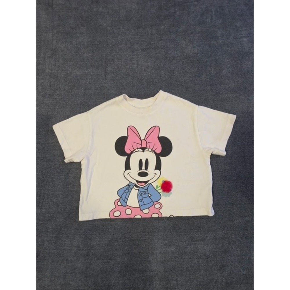 Baby Gap Disney Minnie Mouse Graphic T-Shirt Cream 3 Years Pom Pom Detail‎